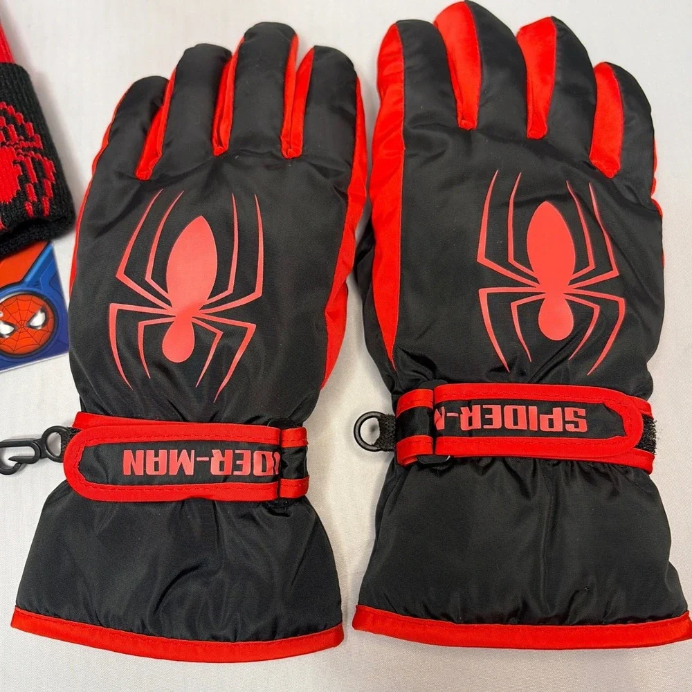 Marvel Spider-Man Youth Beanie Hat Knit Gloves and Ski Gloves Set Red Black OS